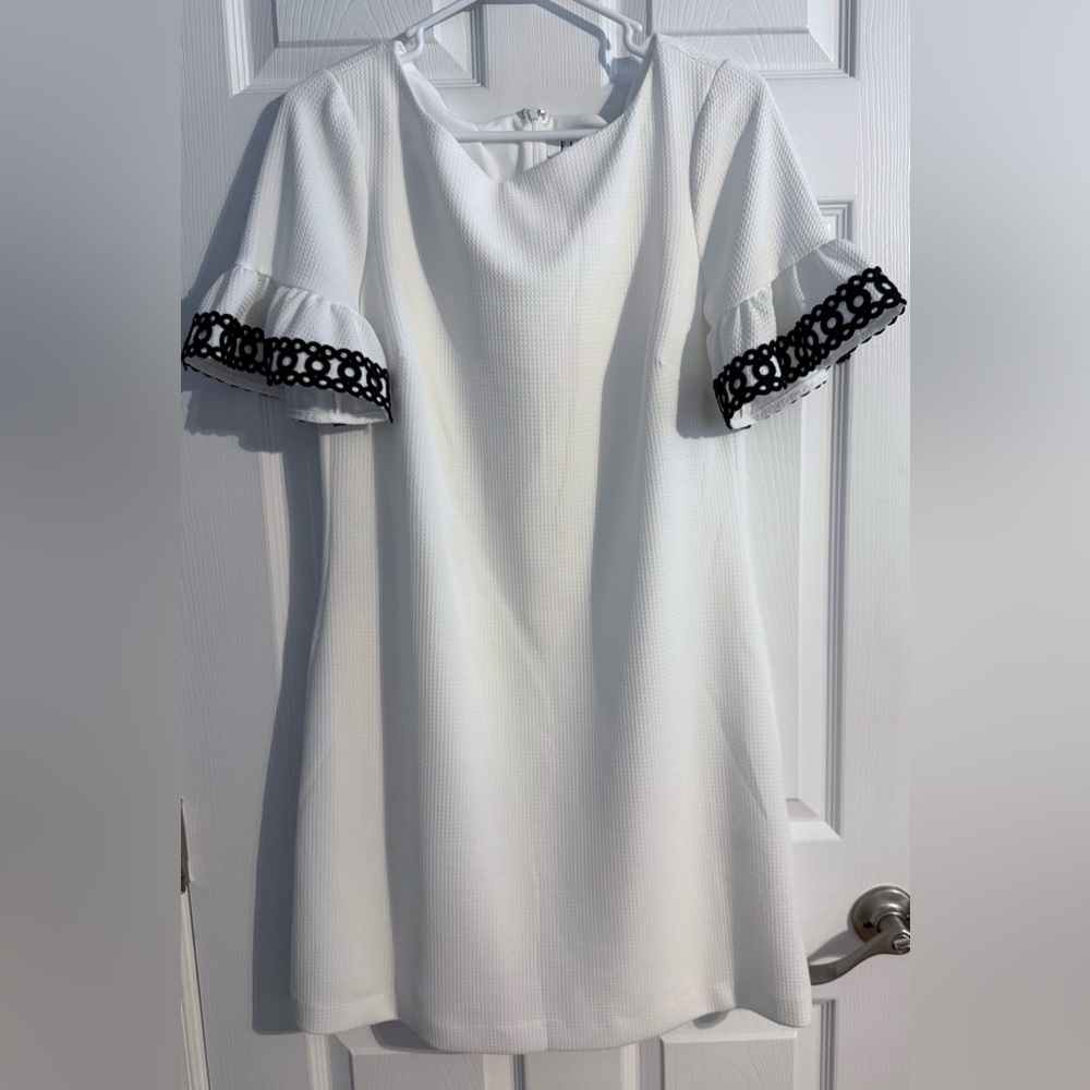 Elle White Sheath Dress with‎ Flutter Sleeves